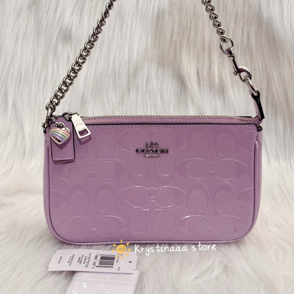 NWT Coach Nolita 19 In Signature Leather With Heart Charm CCZ27 in Silver/Violet